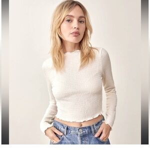 Reformation Zayne White Mockneck Long Sleeve Crop Top XS